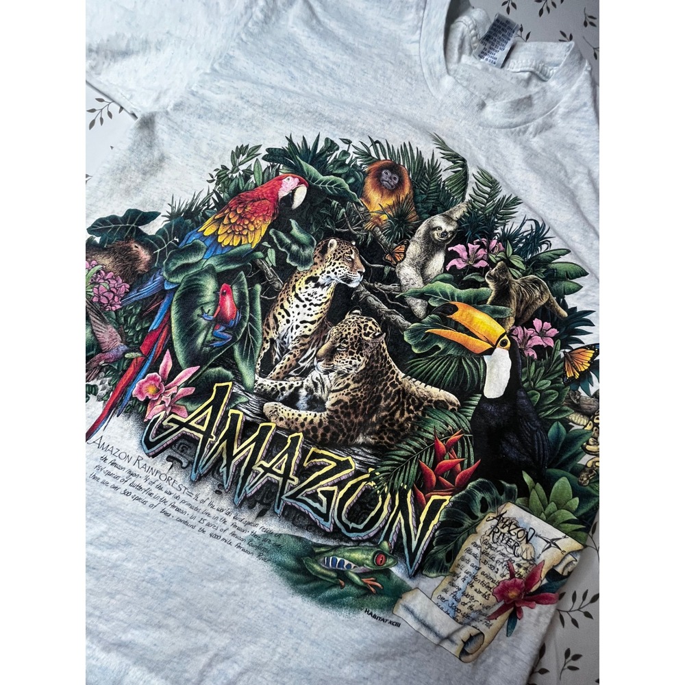 Vintage 1993 Cal Cru Amazon Rainforest Graphic T-Shirt Mens Large Made USA rare